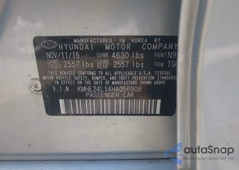 2017 Hyundai Sonata Hybrid Se from USA, damaged, VIN KMHE24L14HA056908